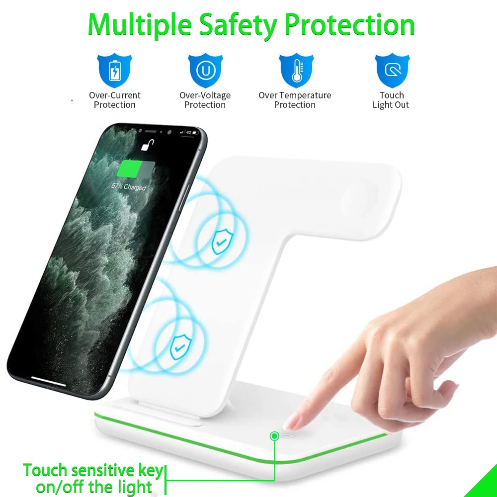 15w fast qi wireless charger stand for samsung s10 s9 iphone 11 xs xr x 8 10w 3 in 1 charging dock for apple watch 5 4 3 airpods free global shipping