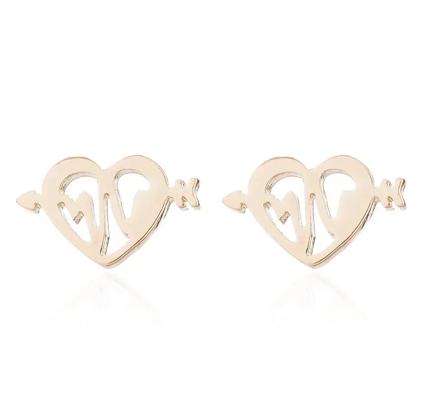 FENGLI 2019 pendientes Heart Stud Earrings for Women Men Arrow Earring Ear Gold Color Jewelry Statement Hot Sale | Украшения и
