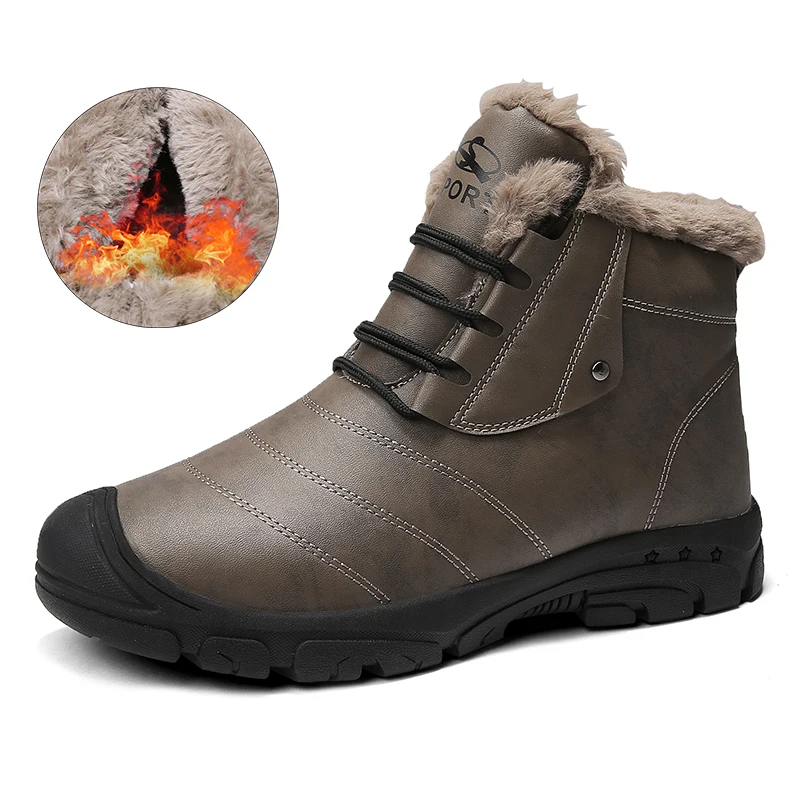 Уличные теплые плюшевые зимние кроссовки мужские Водонепроницаемые кожаные