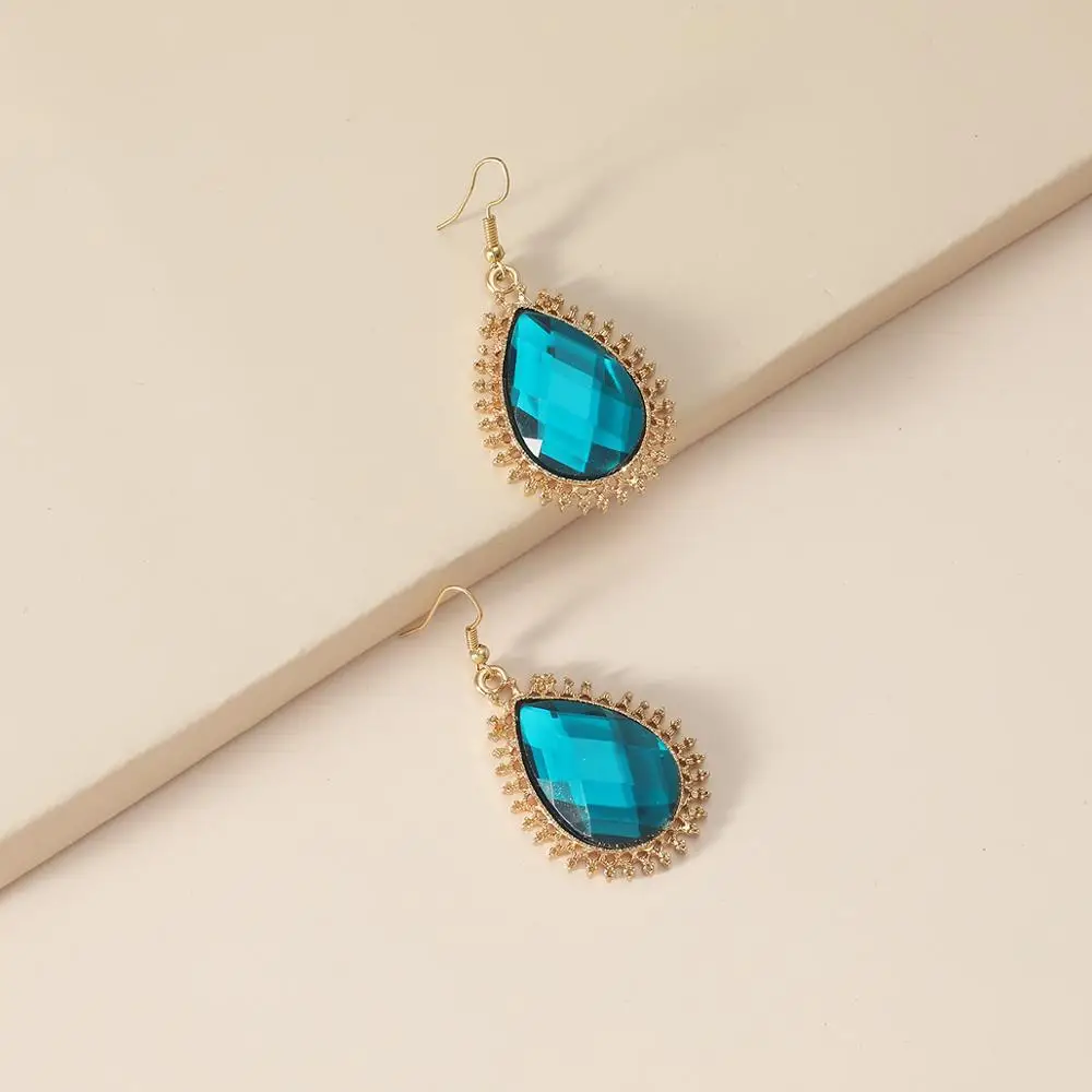 Bohemian Blue Color Carved Earrings Fashion Indian Jewelry Vintage Gypsy Crystal Water Drop for Women | Украшения и аксессуары