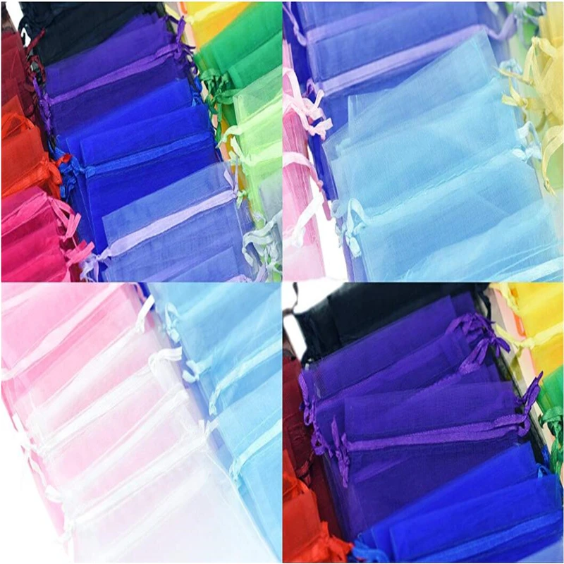 50 шт 7x9 9x12 10x15 белые прозрачные пакеты сумка на шнурке Sachet Органза Подарочная для