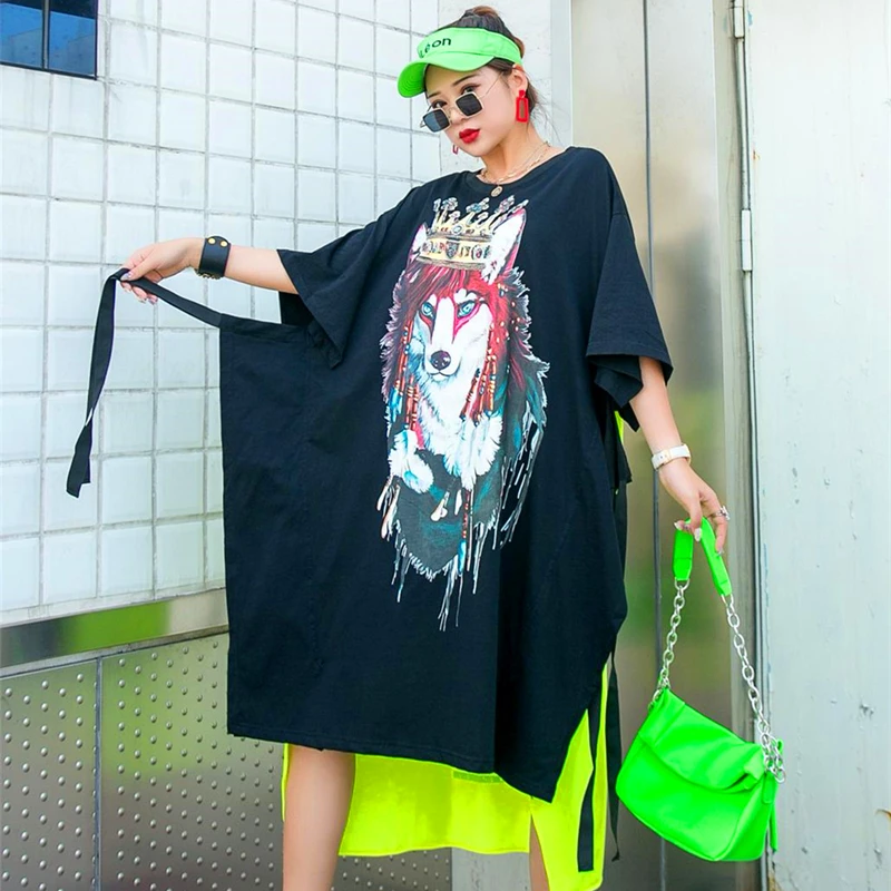 Женское платье-рубашка с мультяшным принтом свободное асимметричное в стиле