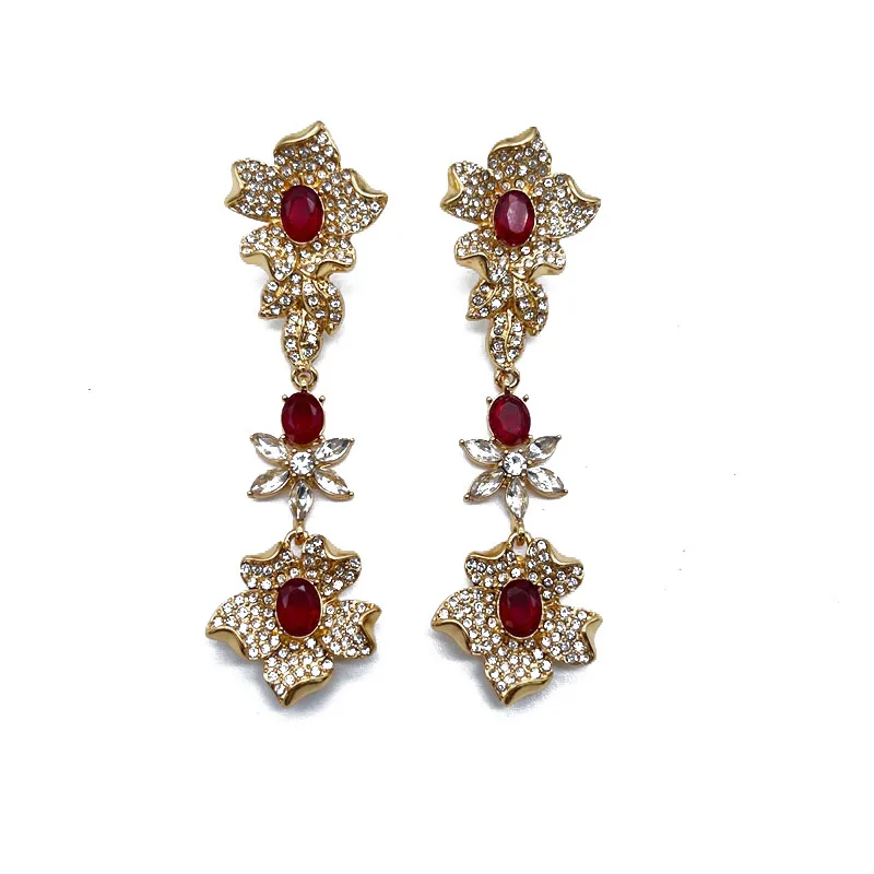 

Long Flower Stud Earrings Glass Rhinestone Alloy Quality Jewelry Luxury Accessories For Women Girls