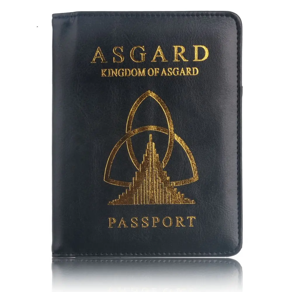 Black TRASSORY RFID Блокировка ASGARD чехол держатель для паспорта Марвел Мстители Кожаная Обложка для паспорта для мужчин и женщин - Цвет: Black