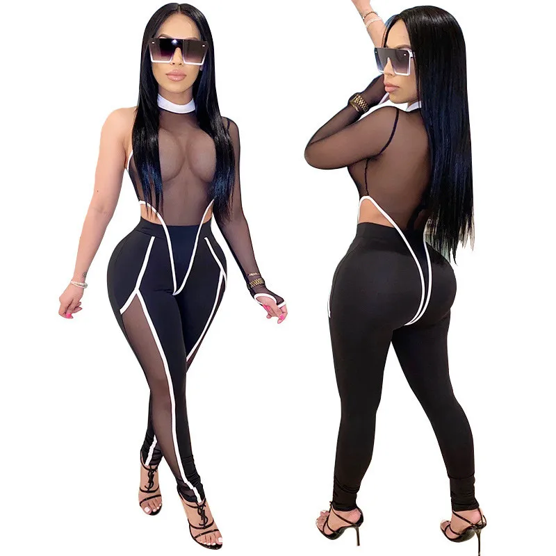 Женский облегающий костюм из двух предметов в стиле пэчворк топ с длинными