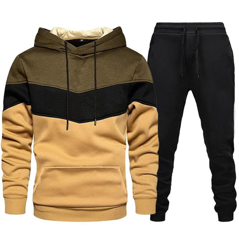 

2021 Mens Tracksuit Sweatshirt + Sweatpants 2 Pieces Set Sportswear Zipper Hoodies Casual Male Clothing Ropa Hombre Size S-4XL