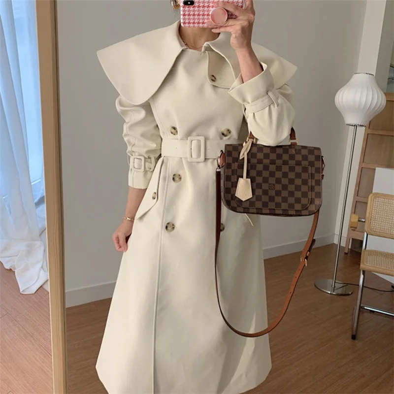 

Vintage Oversize Office Lace Up Long Trench Tops New 2020 Autumn Winter Women's Windbreaker Elegant Buttons