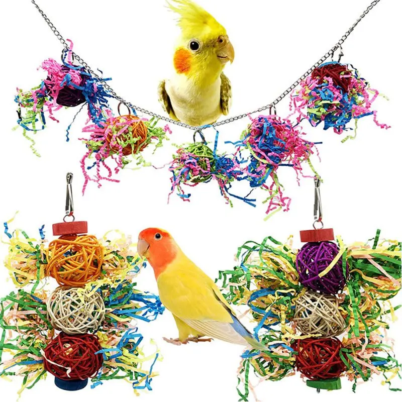 

3 Pack Bird Chewing Toys Foraging Shredder Toy Parrot Cage Toy Bird Hanging Rattan Ball Toy For Cockatiel Conure African Parrot