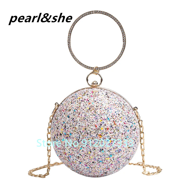 

Women New Designer Creative Round Ball Clutch Rhinestone Basketball Football Evening Bag Dinner Purse High Quality Personality