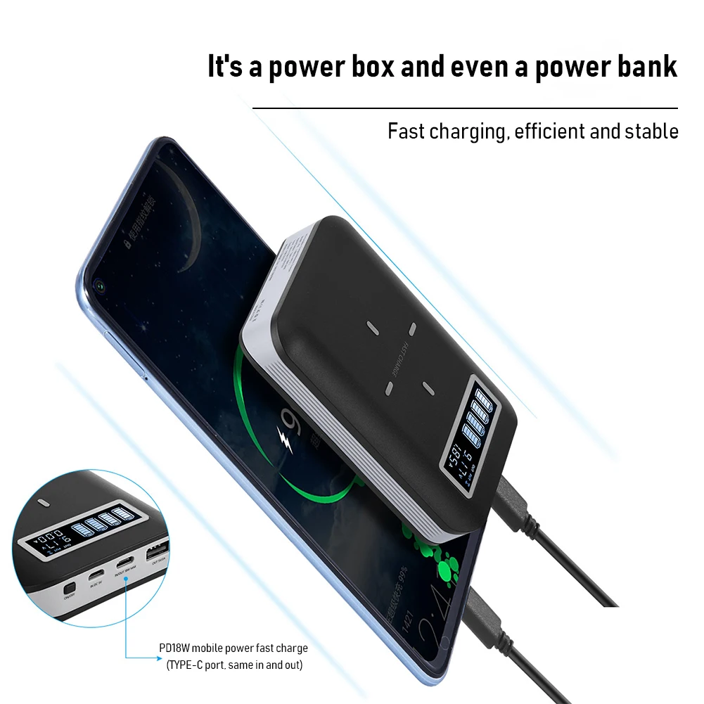 Держатель аккумулятора 4x18650 с ЖК дисплеем быстрая зарядка USB для мобильного