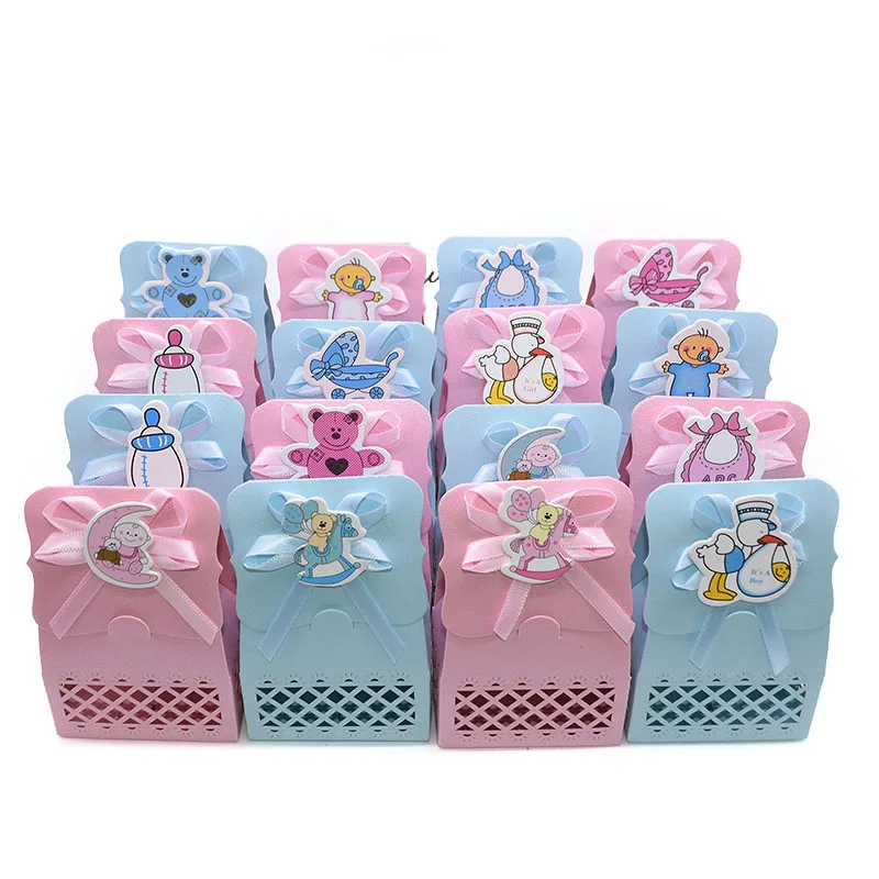 

12pcs Small Cartoon Candy Box New Craft Paper Present Gift Boxes Blue Pink for Baby Shower Birthday Party Cookies Packaging