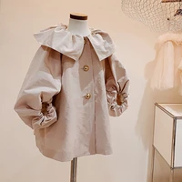 2021 autumn korean childrens clothing windbreaker girls ruffled collar lace puff sleeve coat coat windbreaker