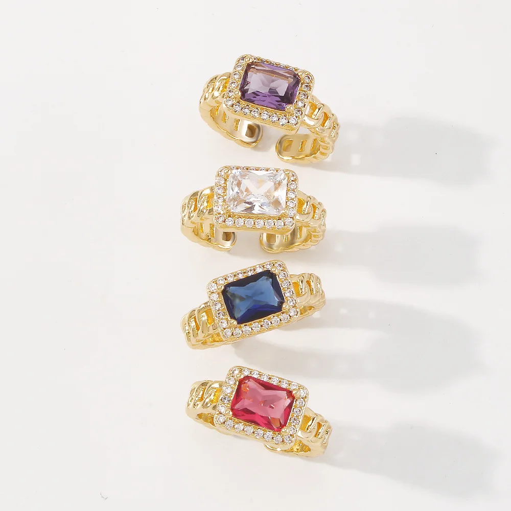 

Fashion Bohemian Style Gold Color Cuban Chain Rings For Women Geometric Open Luxury Rings Adjustable Jewelry