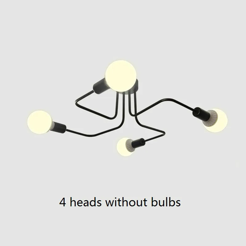 4 heads Винтажные потолочные светильники для гостиной, винтажные промышленные Лофт, скандинавские потолочные светильники для домашнего освещения, светильники для столовой, железные - Цвет корпуса: 4 heads