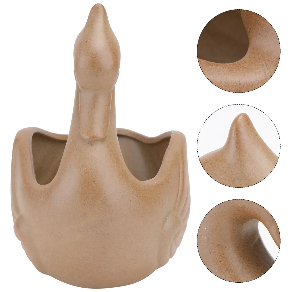 

1pc Creative Swan Flowerpot Vase Ornament Ceramic Planting Flower Pot (Brown)