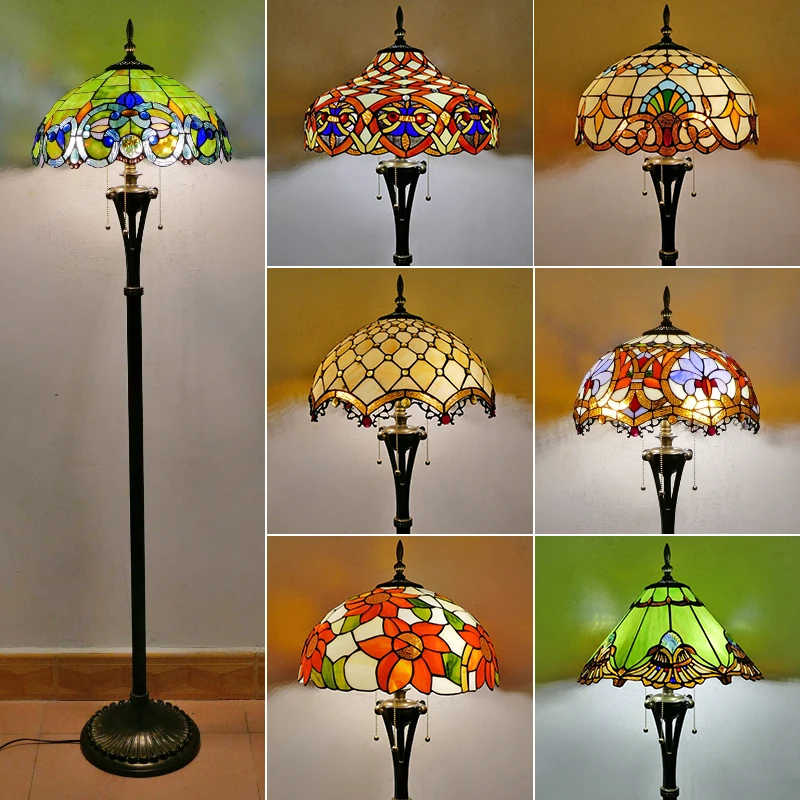 

European Style Retro Garden Living Room Dining Room Bedroom Office Floor Lamp Bar Tiffany Stained Glass Glazed Lamp