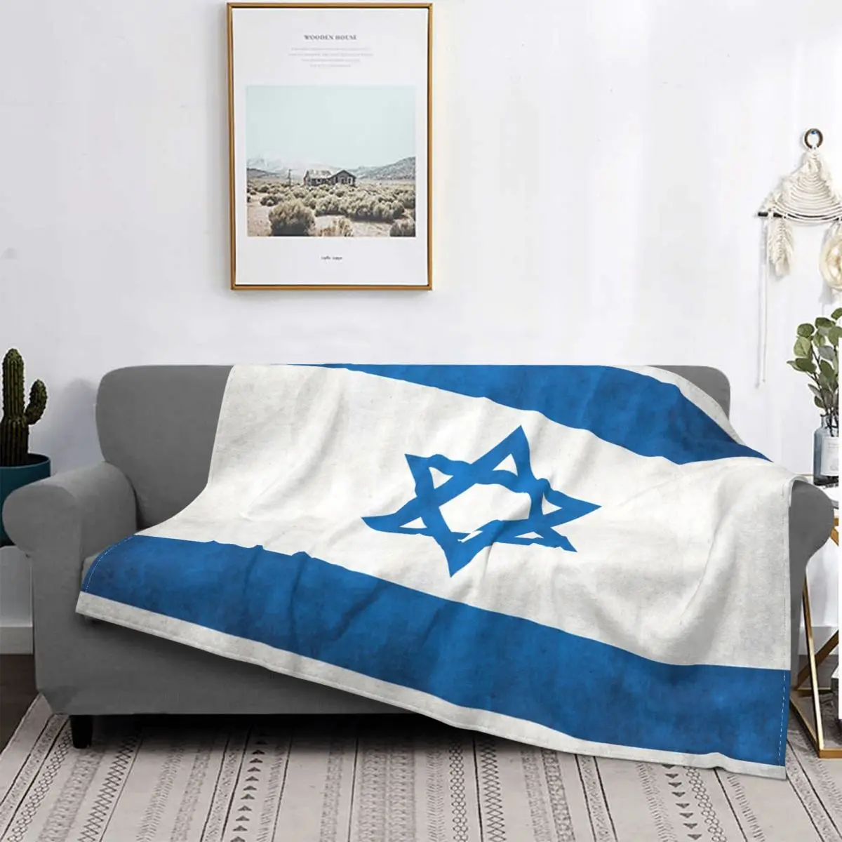 

Lsrael-Manta con estrella, decoración de terciopelo, azul y blanco, mantas transpirables Súper suaves para cama, colcha para ext