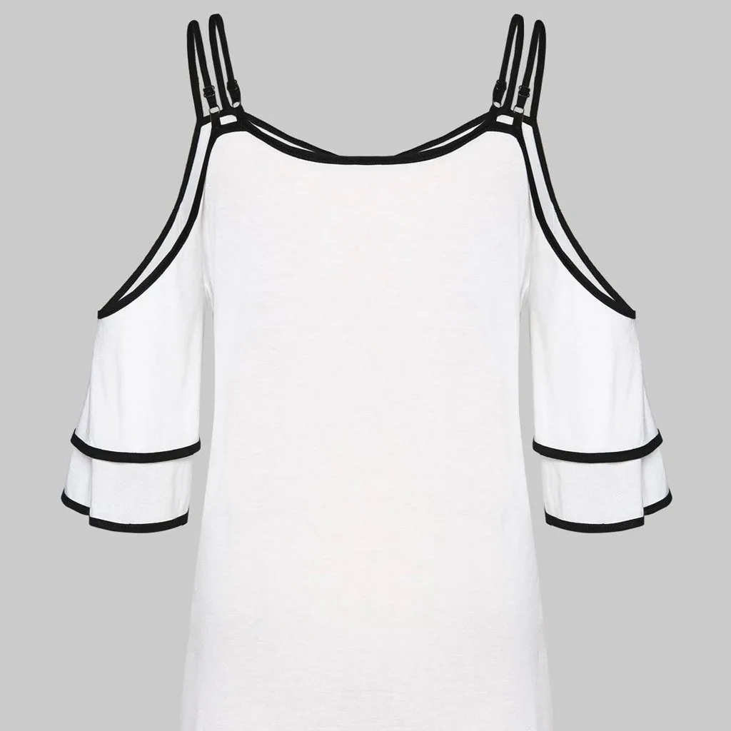 Женская блузка с открытыми плечами белая в уличном стиле топ одежда больших