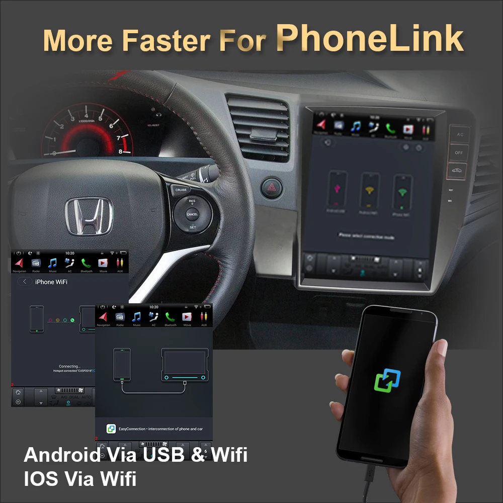 Вертикальный Автомобильный GPS-навигатор в стиле Tesla Android 9 0 для HONDA CIVIC с левым