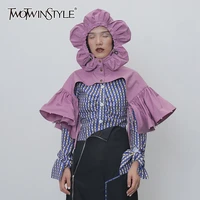 twotwinstyle patchwork beads ruched pashminas for female hooded collar half sleeve drawtring lace up pashmina women fashion tide