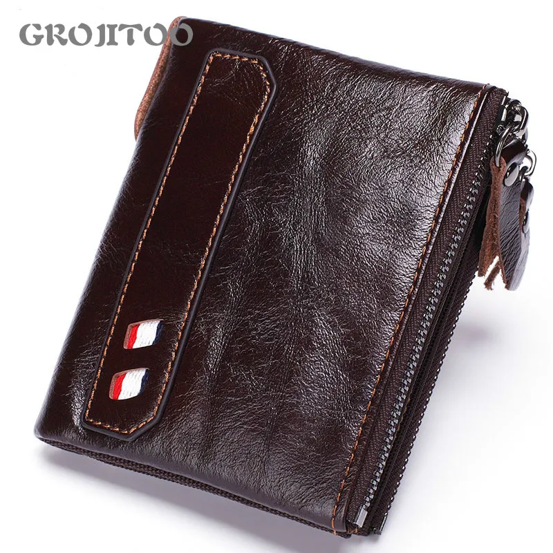 

Мужской бумажник из натуральной кожи, с двумя отделениями на молнии