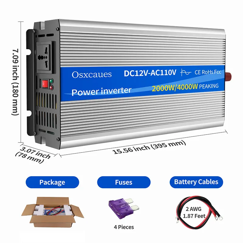 

Pure Sine Wave Inverter DC 12v/24v To AC110V/120V/220V 2000W 2500W Voltage Transformer Power Converter Solar Car Inverter