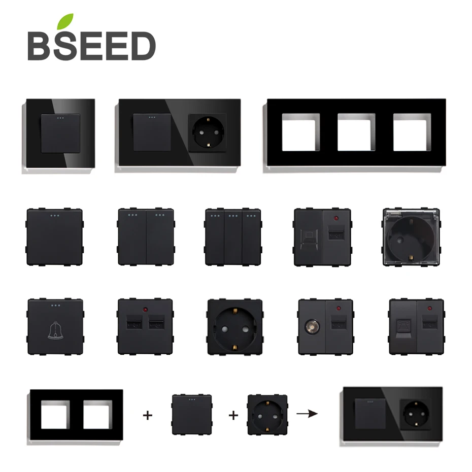 Розетка с USB-разъемом Bseed для спутникового ТВ, со стеклянной рамкой - изображение