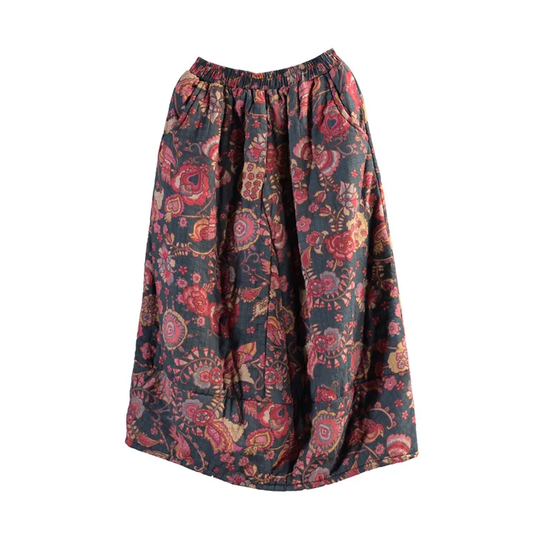 2020 утолщенная свободная стеганая хлопковая и льняная юбка в этническом стиле с