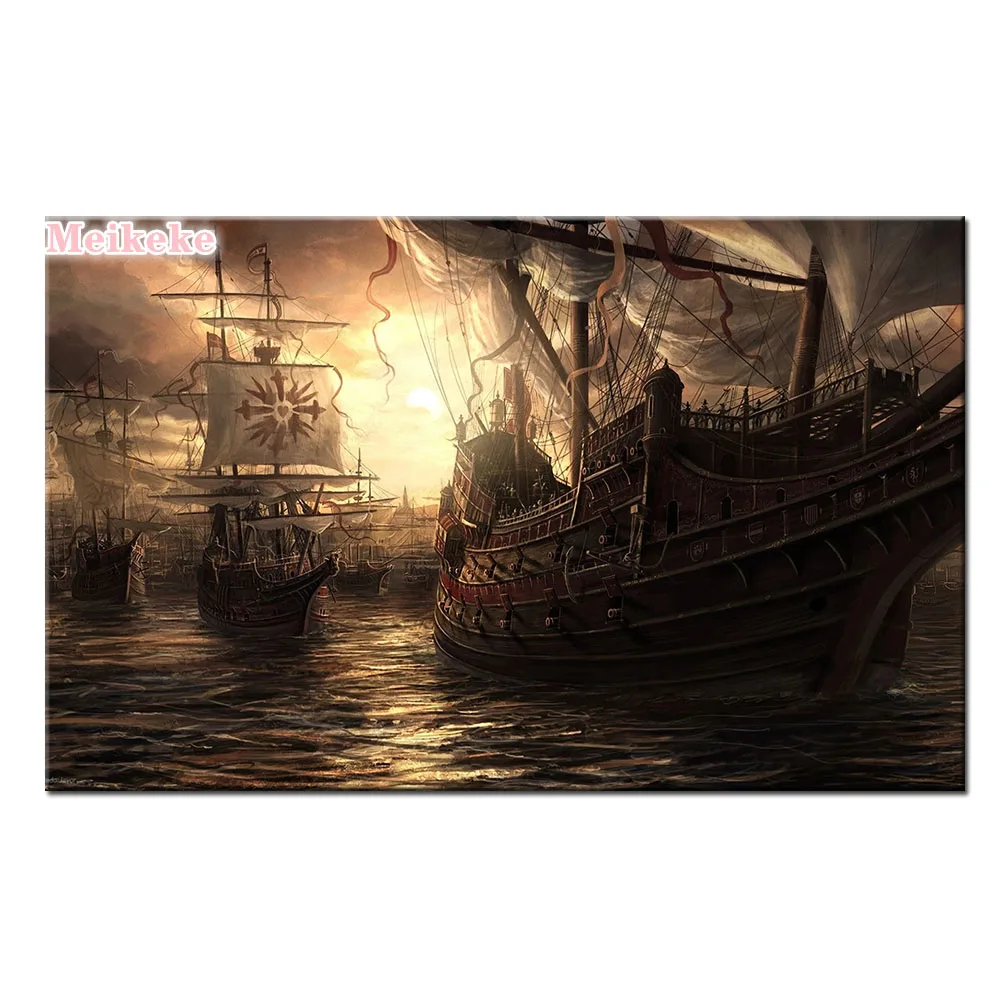 

Diy 5D Pirate Ship Sea Ocean Sunset Full Diamond Painting cross stitch kits art Caribbean 3D paint by diamonds mosaic gift