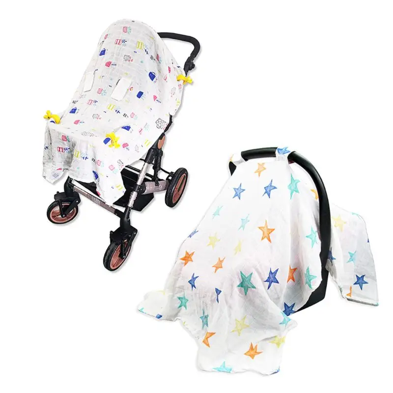 

Baby Basket Cover Muslin Nursing Cover Double-Layer Newborn Car Seat Shading Mat Q1FE
