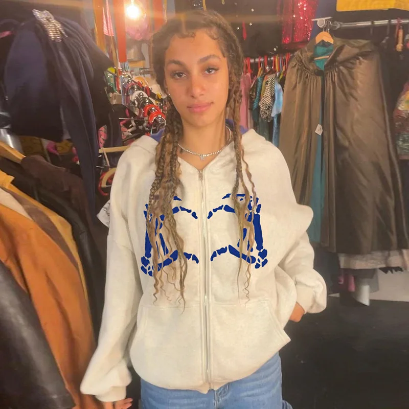 Куртка WeiYao в стиле Харадзюку с принтом на молнии толстовки большого размера