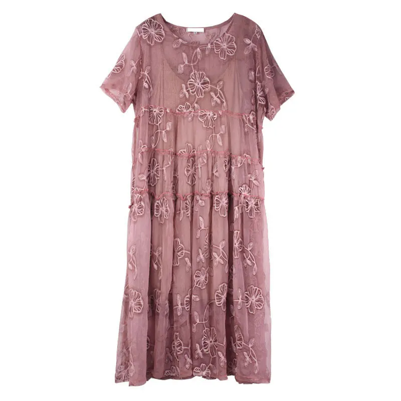 

XITAO Fashion Elegant Two Piece Dress with Stitching Embroidery Loose Plus Size Women Clothes 2020 Summer New Dresses DMY4145
