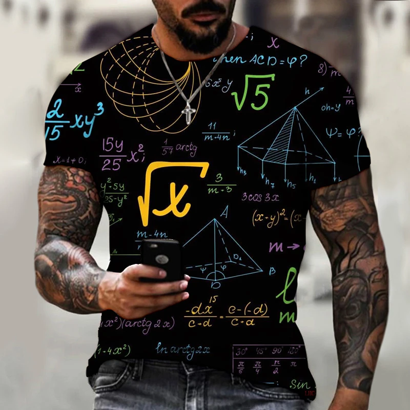 

Exclusive design Harajuku men's shirt scientific formula 3D printing shirt fashion brand shirt round neck plus size