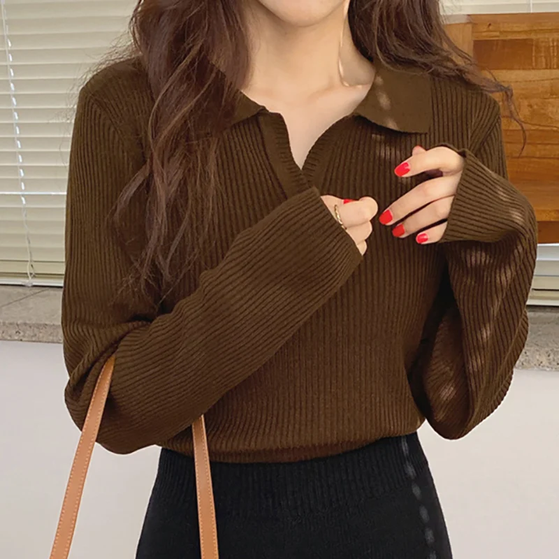 

Вязаный свитер, Женский однотонный базовый ребристый вязаный свитер, новинка весны 2022, Модная трикотажная одежда, Женский облегающий Повсе...