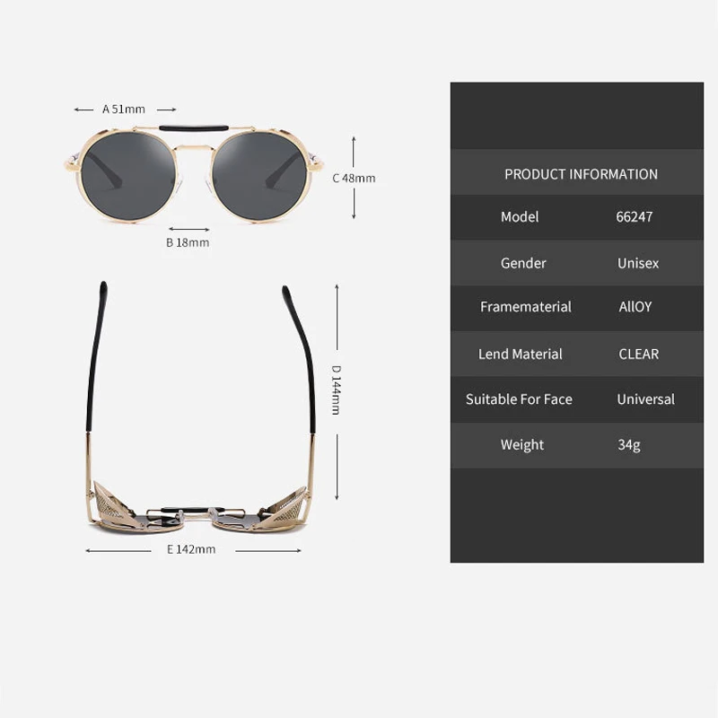 Мужские и женские Ретро стимпанк Солнцезащитные очки круглые солнцезащитные