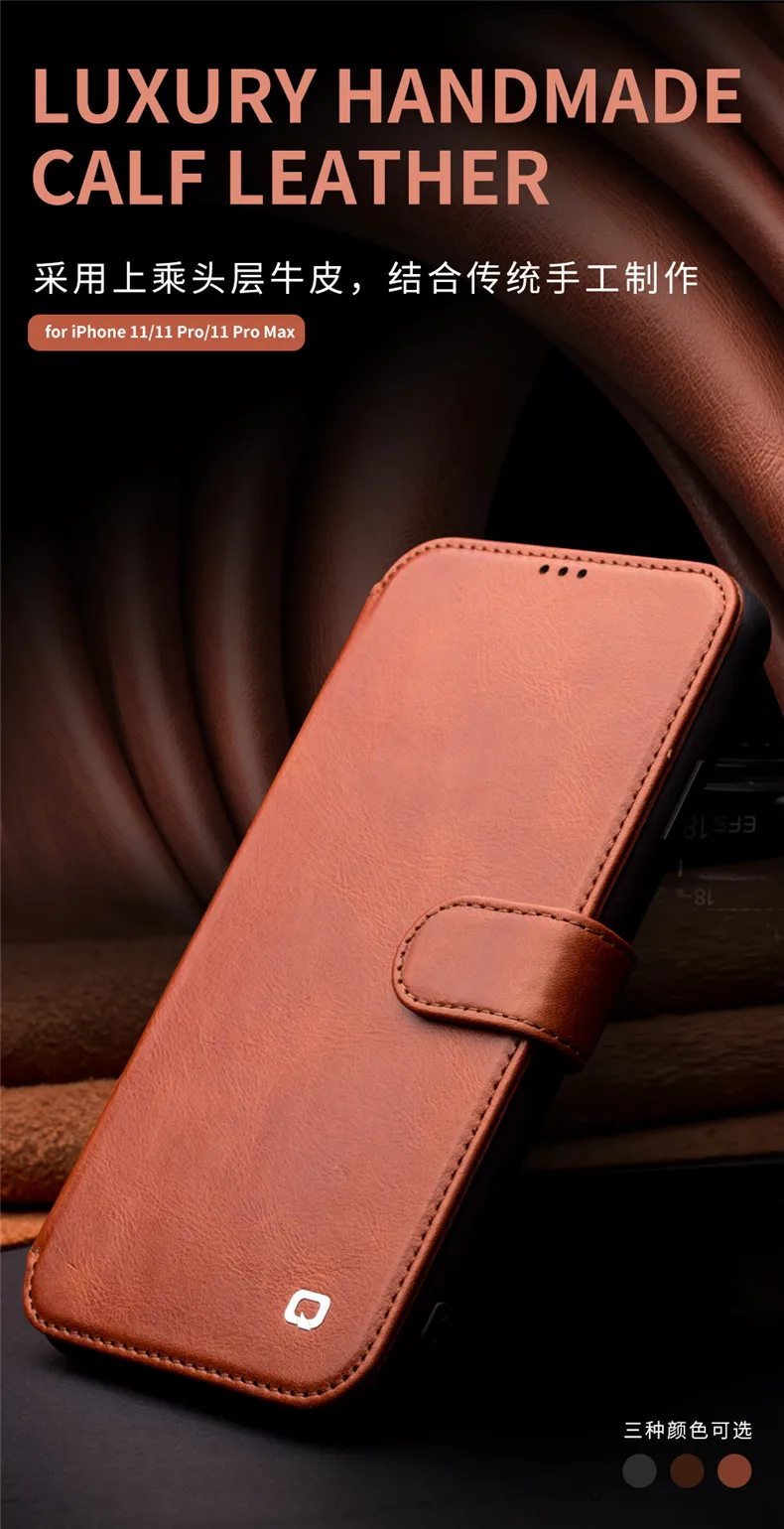 Для iPhone 11 Pro Max 5,8 6,1 6,5 Натуральная Воловья кожа чехол для телефона откидная крышка Qialino бренд Магнитный кошелек Чехол