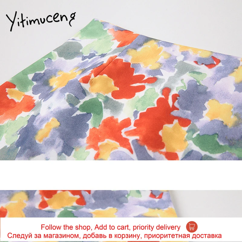 

Yitimuceng Vintage Floral Print Skirt Women Tie Dye Slim High Waist A-Line Clothing 2021 Summer Korean Fashion New Mini Skirts