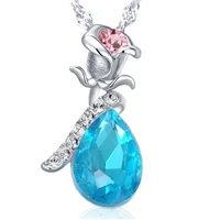 2021 new style cz crystal rose flower pendant necklace france charm women silver plated necklace for women party jewelry