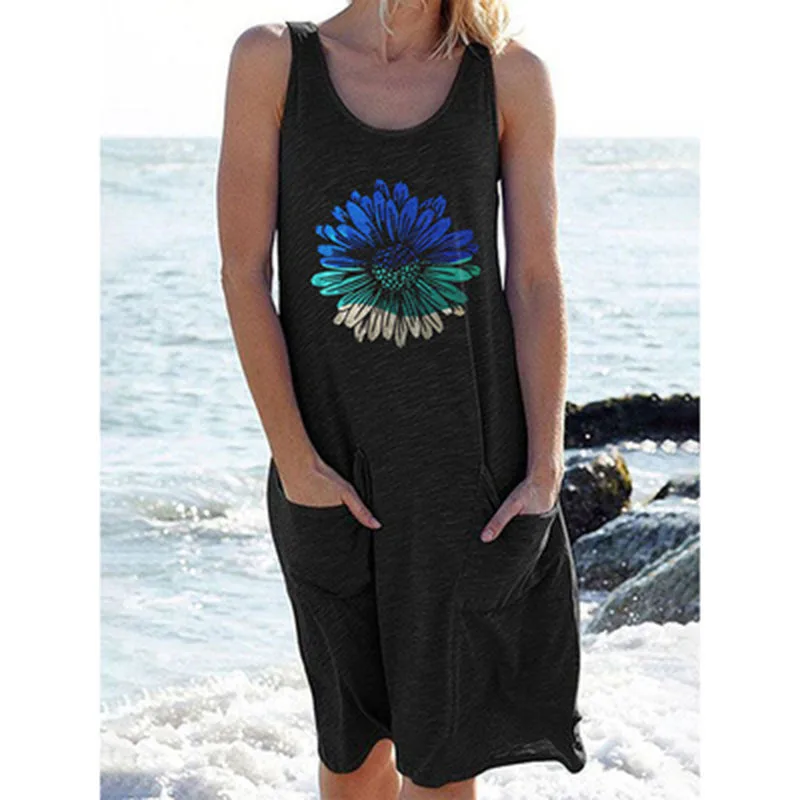 

New Women's Summer Fashion Casual Plus Size Round Neck Printed Sleeveless Comfortable Loose Versatile Dress