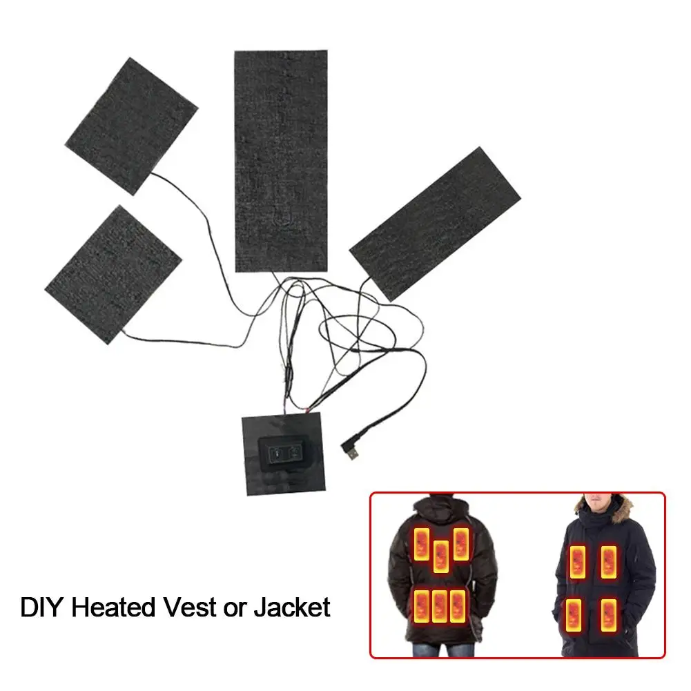 

Electric Heating Sheet Heating Warmer Pad For Vest Jacket New 4 in 1 USB Clothes Heater Pad With 3 Gear Adjustable Temperature