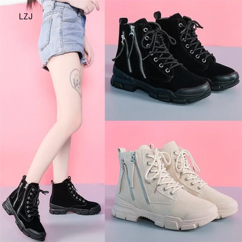 LZJ 2019 женские ботильоны новые ботинки на платформе с круглым носком зимние