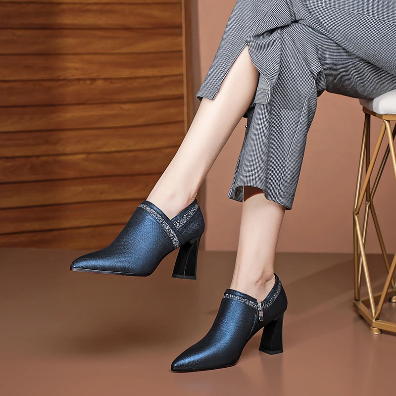 

GD-Time Lady Leather Shoes Baotou Sandals Women's Summer 2022 New Work Shoes Pointed High Heels Versatile Thick Heel