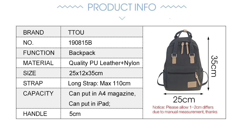 TTOU Модный женский рюкзак, нейлоновый рюкзак для путешествий, женская школьная сумка для девочек-подростков, сумка на плечо, рюкзак, сумка для ноутбука