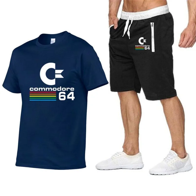 

2021 Pure Cotton Suit Sun Summer Fashion New Men's T-shirt + Sports Shorts Suit Personality Fashion Printing Sports Running Suit