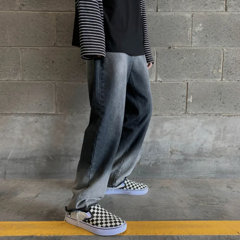 Джинсы мужские прямые повседневные с эффектом потертости модные брюки из денима