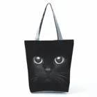Многоразовая вместительная складная сумка для покупок с принтом кошки, черная женская уличная дорожная сумка-тоут для хранения с узором под заказ