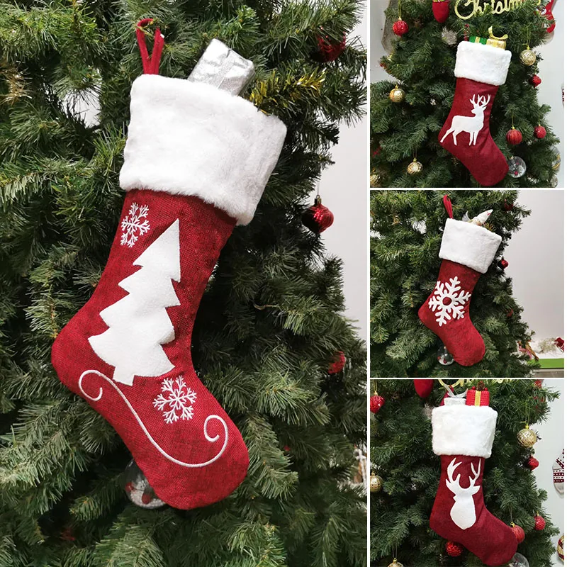 

Large Christmas Decorative Stockings Snowflake Reindeer Pattern Christmas Tree Pendant Stockings Family Decoration For Children