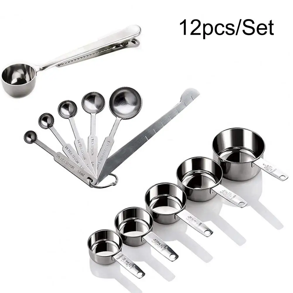 

12Pcs/Set Measuring Mug Eco-friendly High Precise Stainless Steel Measuring Tea Spoon Supplies for Home