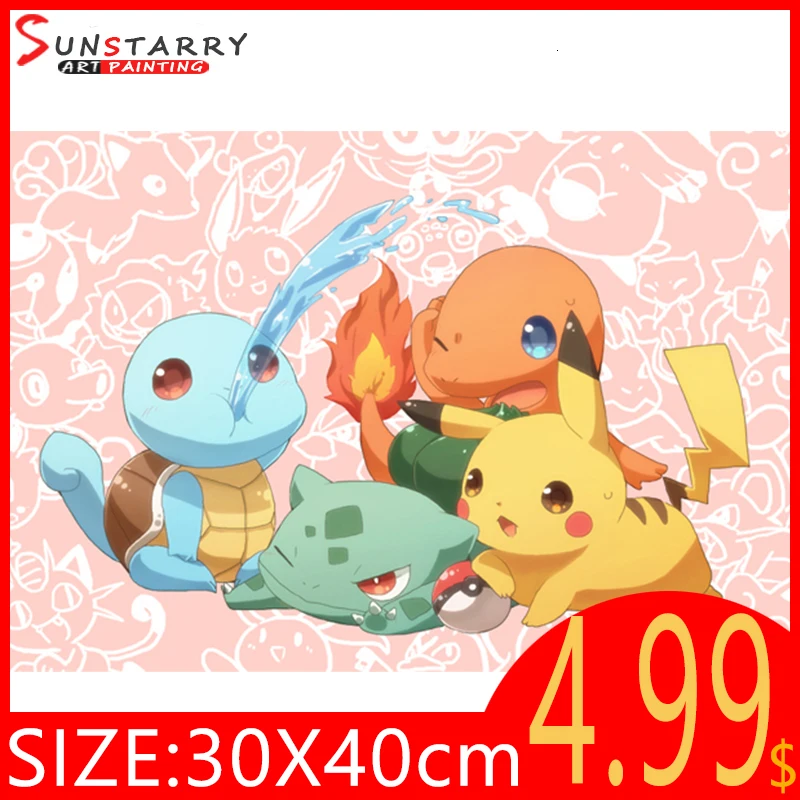 Sunstarry полная круглая дрель 5D Diy Алмазная картина Покемон мультфильм Пикачу Стразы