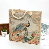 2021 national style canvas shoulder bag bohemian cloth bag embroidered peacock womens high capacity shopping bags handbags